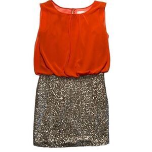 MM COUTURE Orange Sleeveless Golden Sequence Skirt Dress